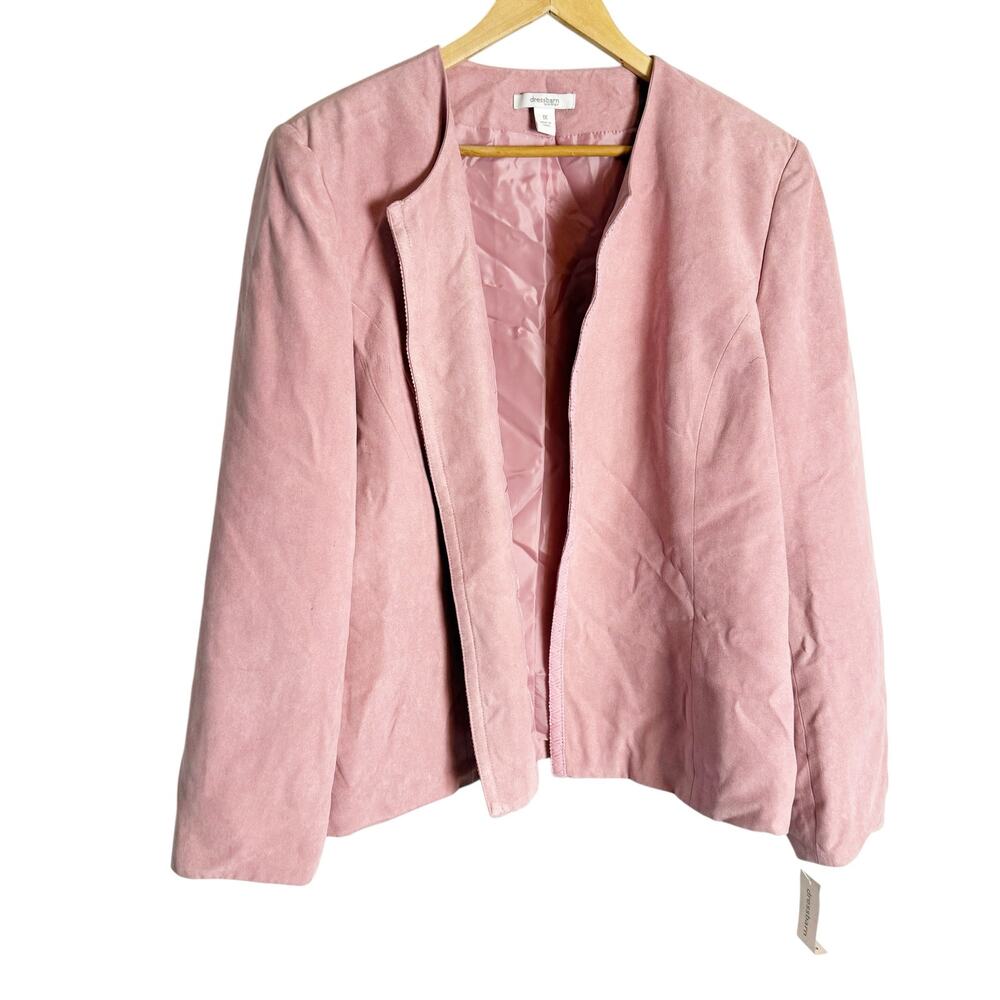 Dressbarn Blush Pink Faux Suede Open Front Collarless Blazer Jacket Plus Size 1X